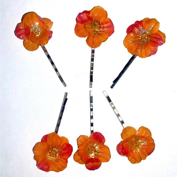 Orange Floral Hair Clips - Picture 2 of 4